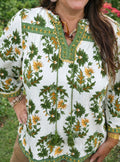 Green Plus Floral Tassel Blouse