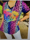 Leopard Rose Multi Color Top
