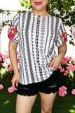Aztec prints & floral embroidery Top
