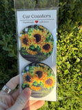 Sunflower Plaid Car Coasters