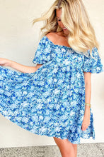Load image into Gallery viewer, Blue Floral Puff Sleeve Babydoll Mini dress
