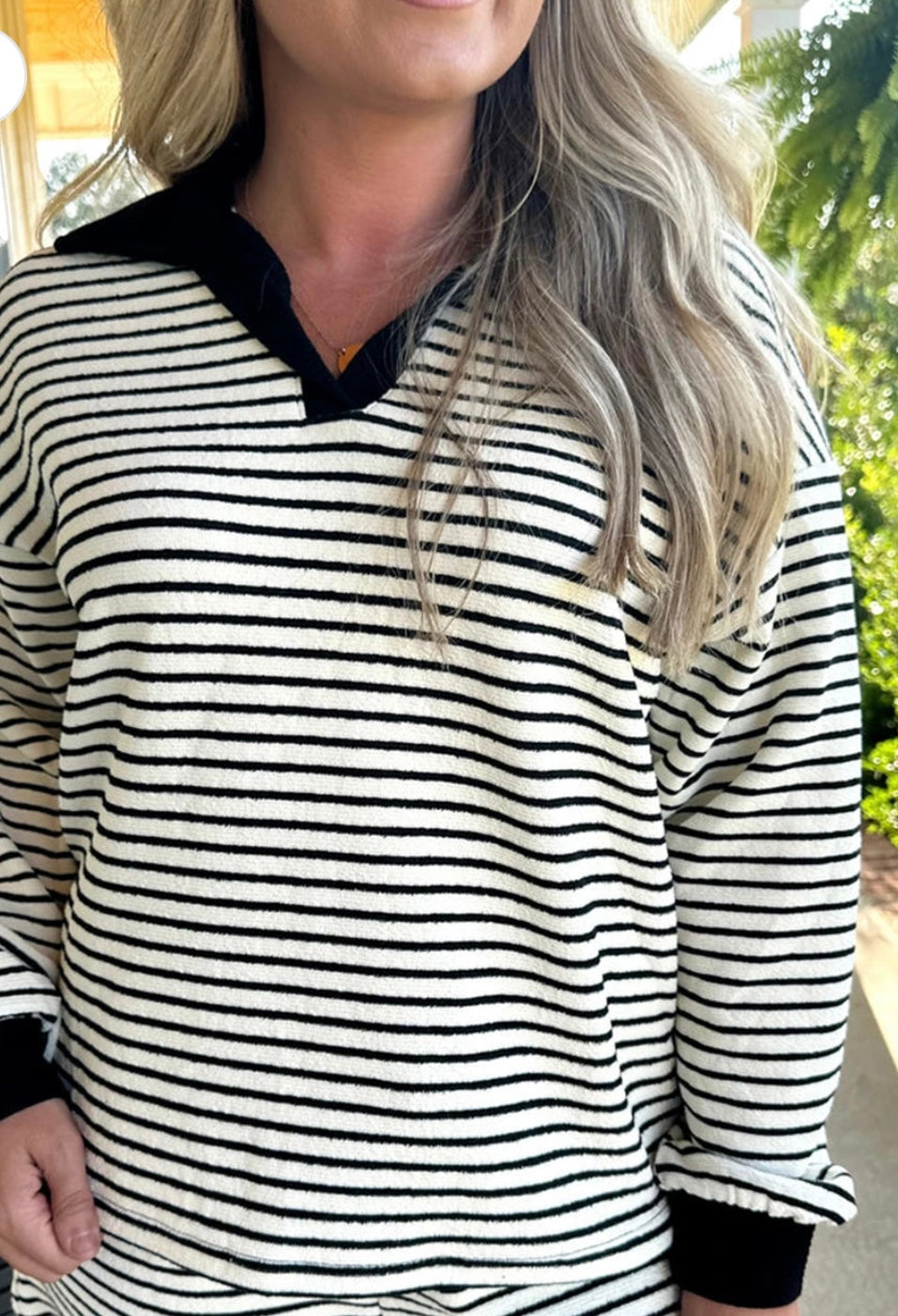 Stripe Collared Tee and Drawstring Shorts Set