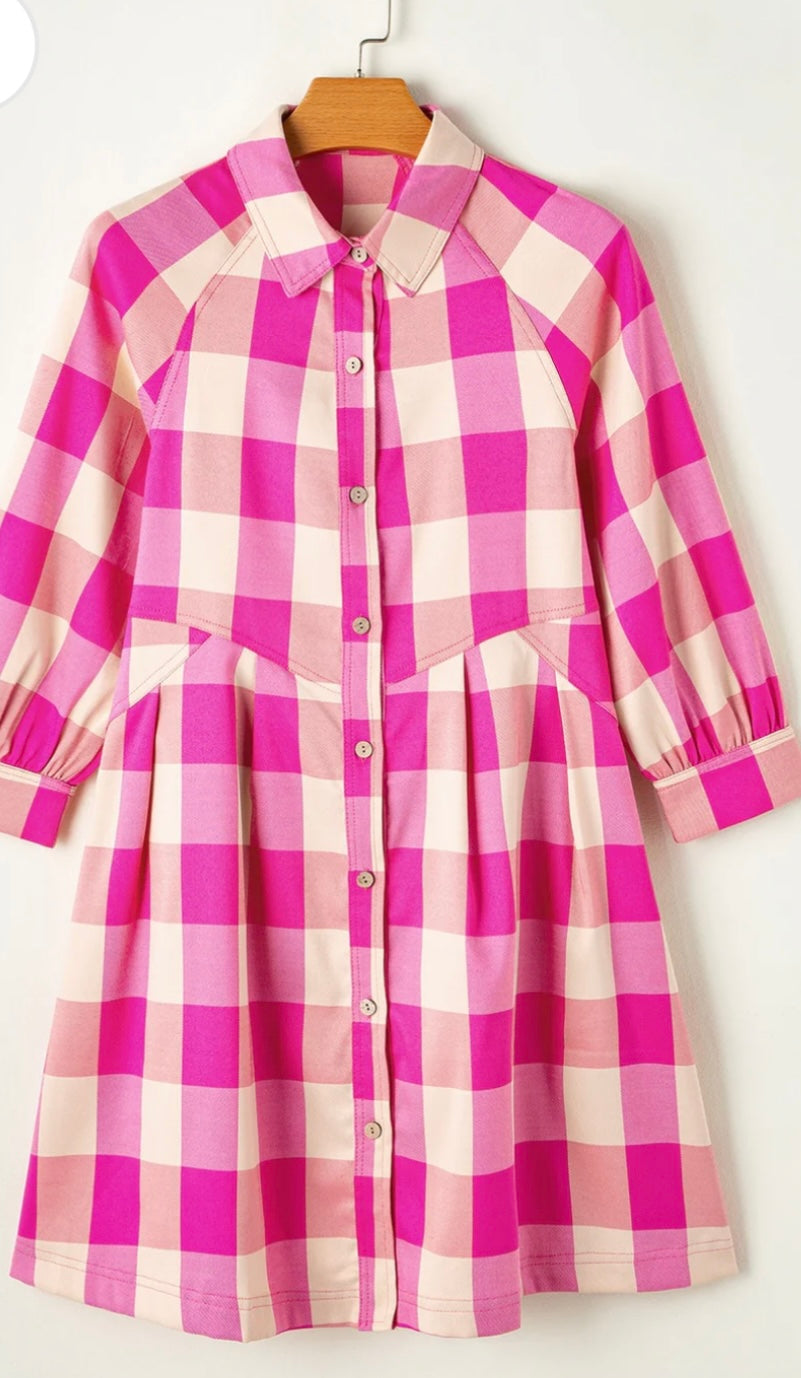 Plaid Button Up Long Sleeve Shirt Dress