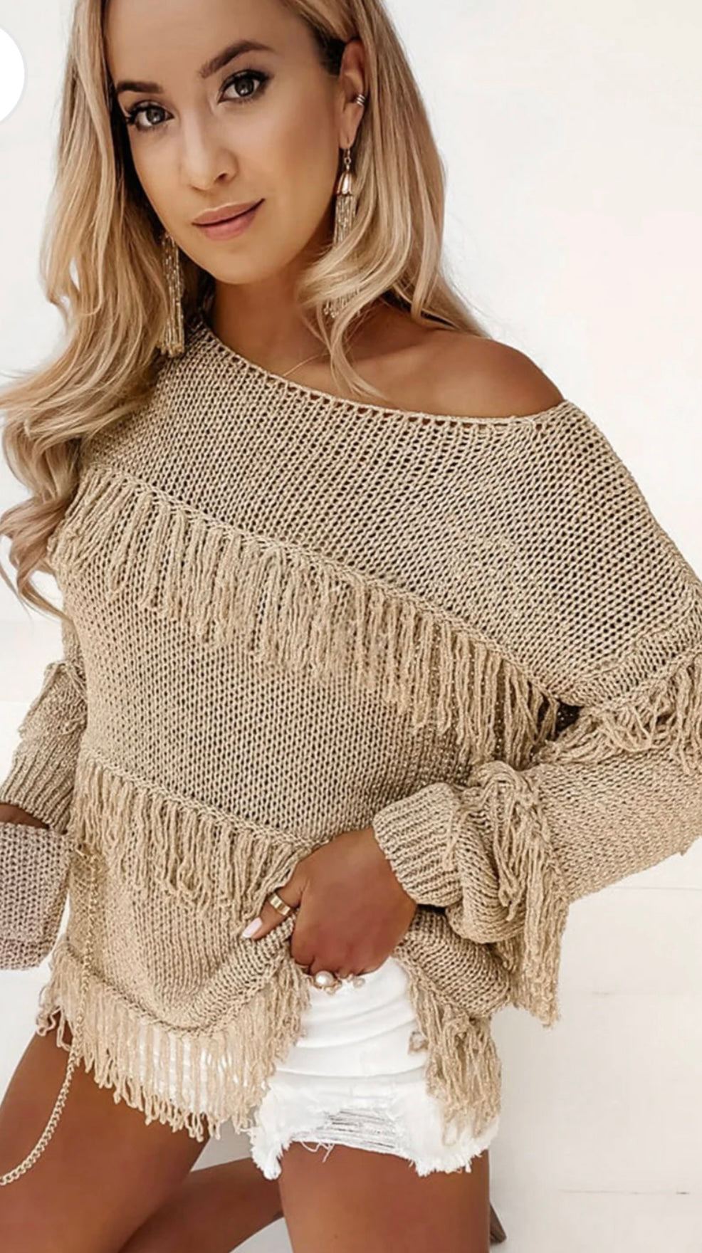 Fringe Detail Long Sleeve Sweater