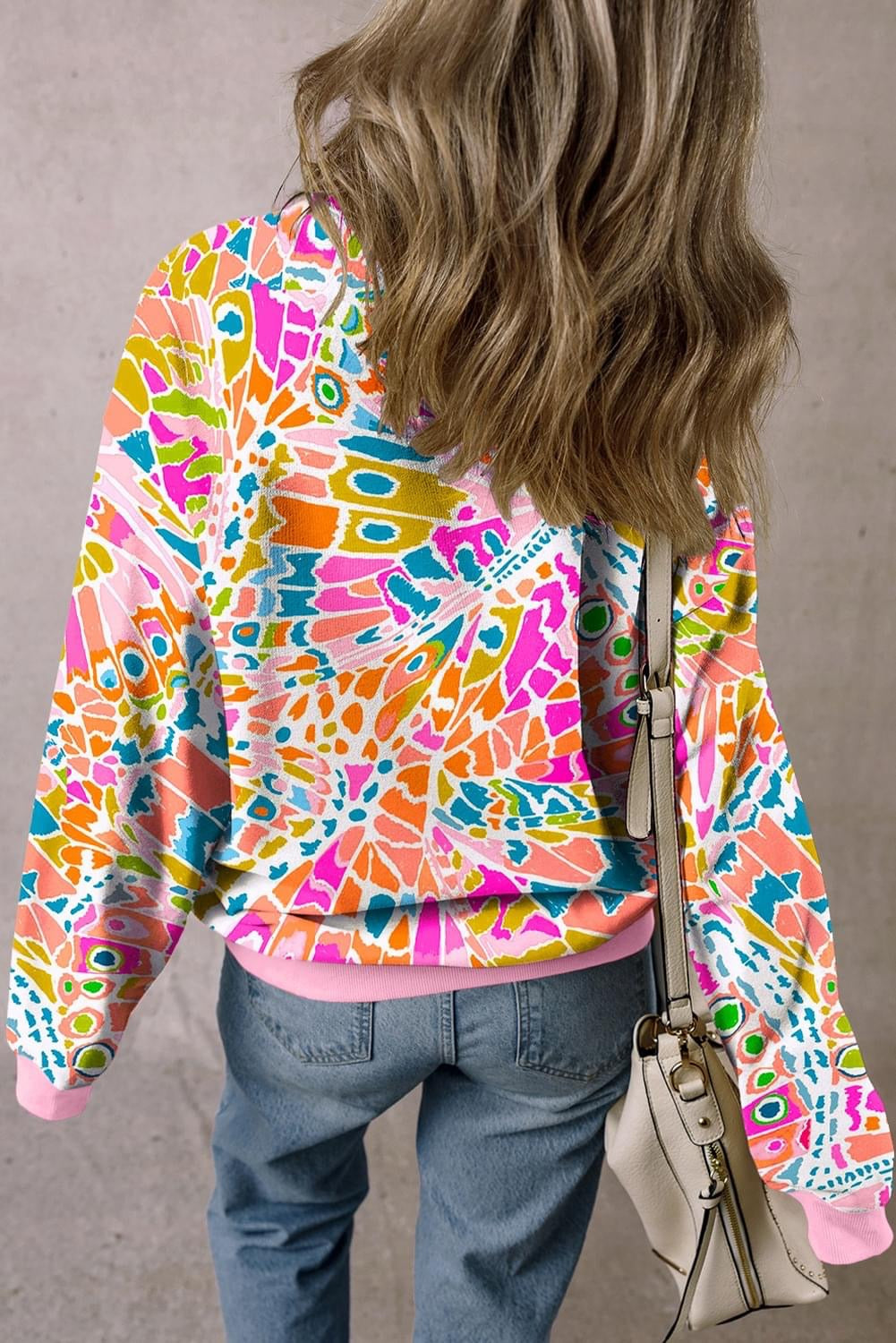 Pink Abstract Loose Sweatshirt