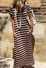 Load image into Gallery viewer, Black Stripe Casual T shrit maxi dress
