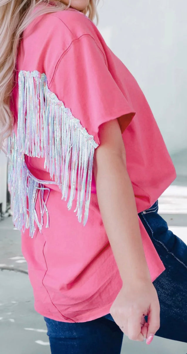 Fringe Round Neck Short Sleeve T-Shirt