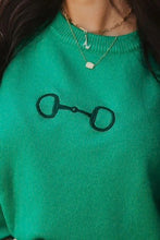 Load image into Gallery viewer, RIDING HIGH BRIGHT GREEN HORSE BIT SHORT SLEEVE SWEATER **SHIPPING EXPECTED TO BEGIN ON DATE 11/24**
