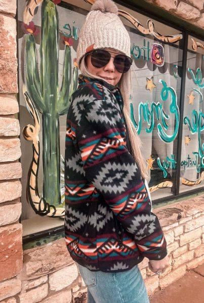 Black Aztec Zip Up Jacket