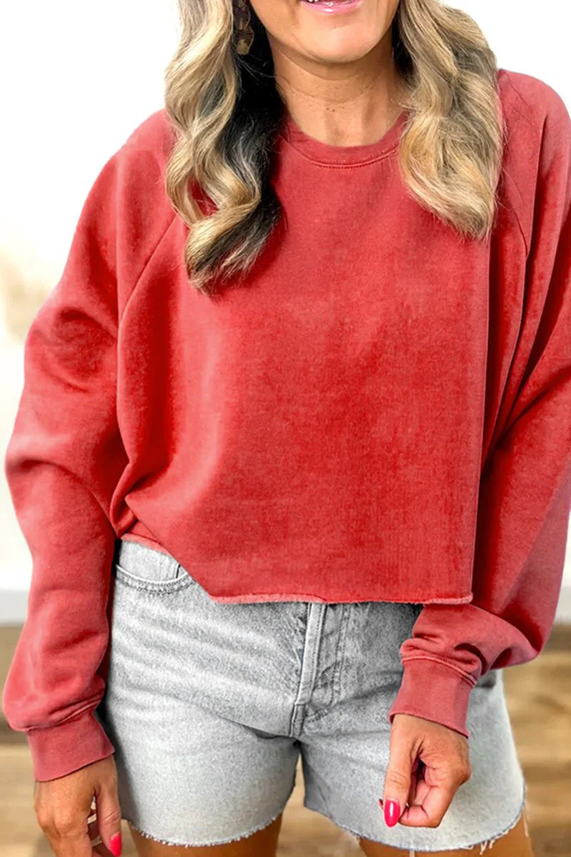 RED RAGLAN SLEEVE SWEATSHIRT **SHIPPING EXPECTED TO BEGIN ON DATE 9/1**