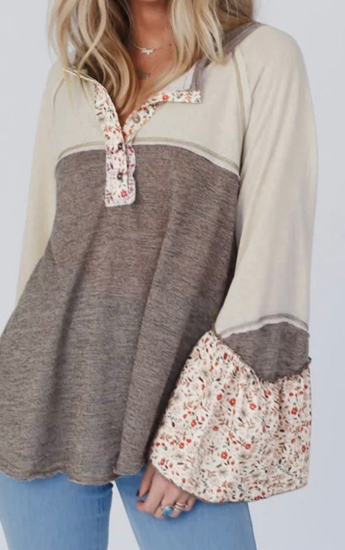 Floral Patchwork Henley Top