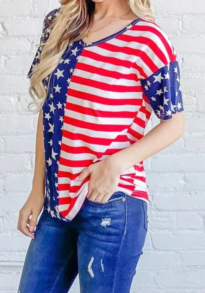 And The Why American Flag Short Sleeve Top