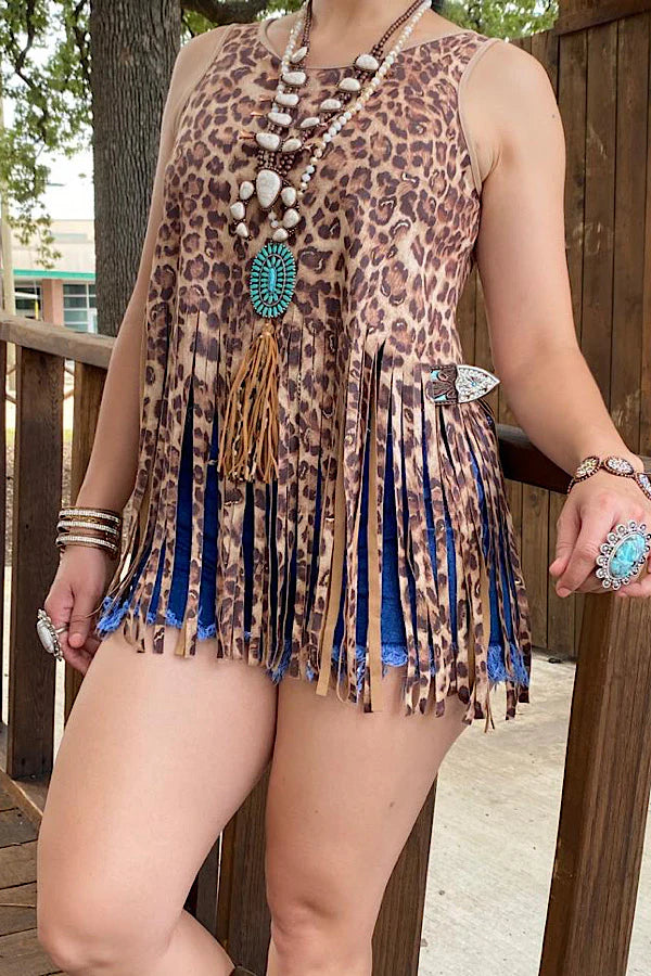 Leopard Fringe Tassle Top