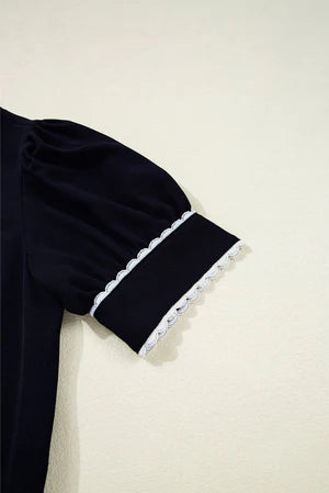 BLACK ON YOUR WAY SCALLOP TRIM MINI DRESS **SHIPPING EXPECTED TO BEGIN ON DATE 3/25**