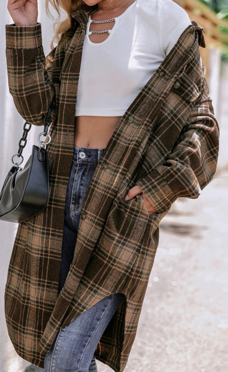 Plaid Button Up Long Sleeve Shacket
