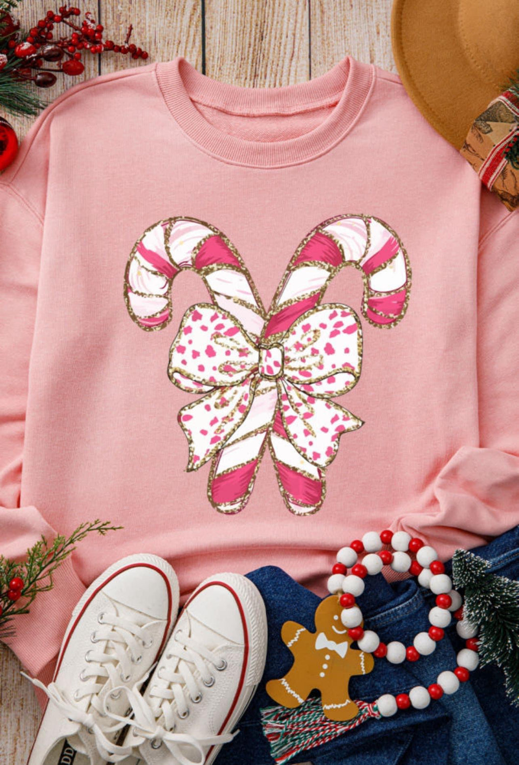 Christmas Bow Candy Cane Sweatshirt