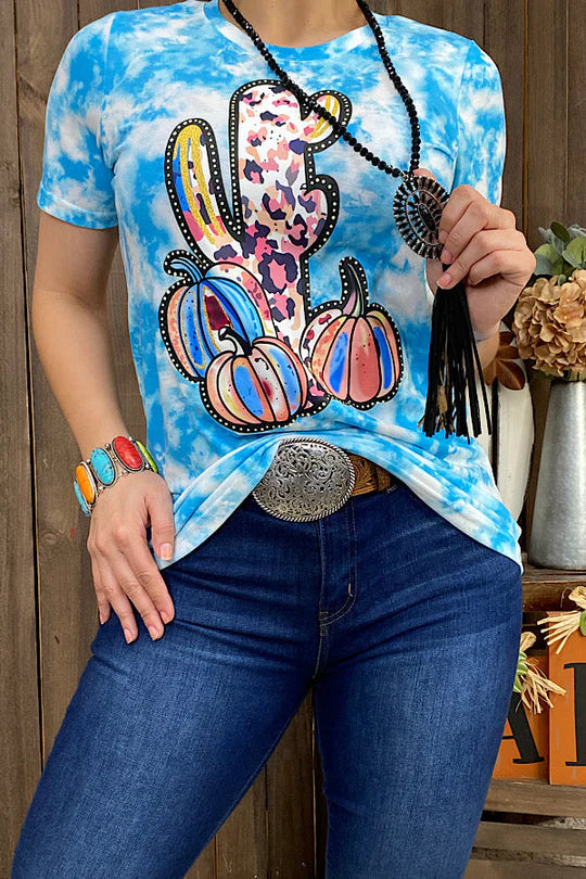 Blue Tie Dye Pumpkin Cactus Top Lady charmonline