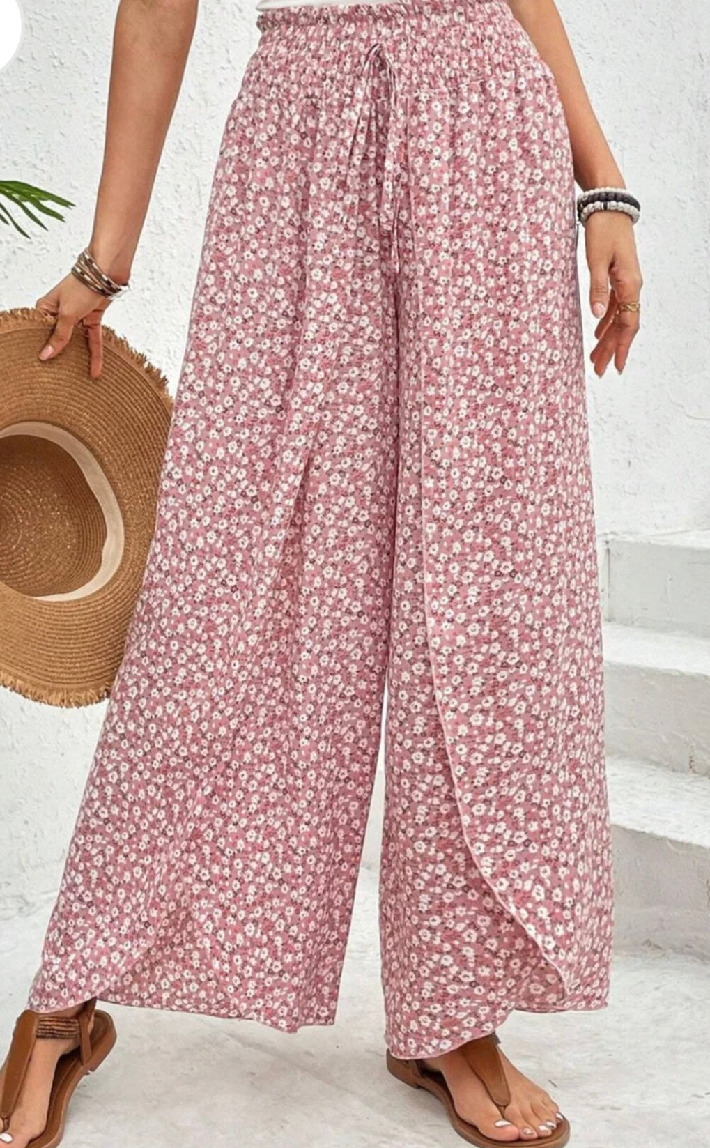 Tied Printed Wide Leg Pants