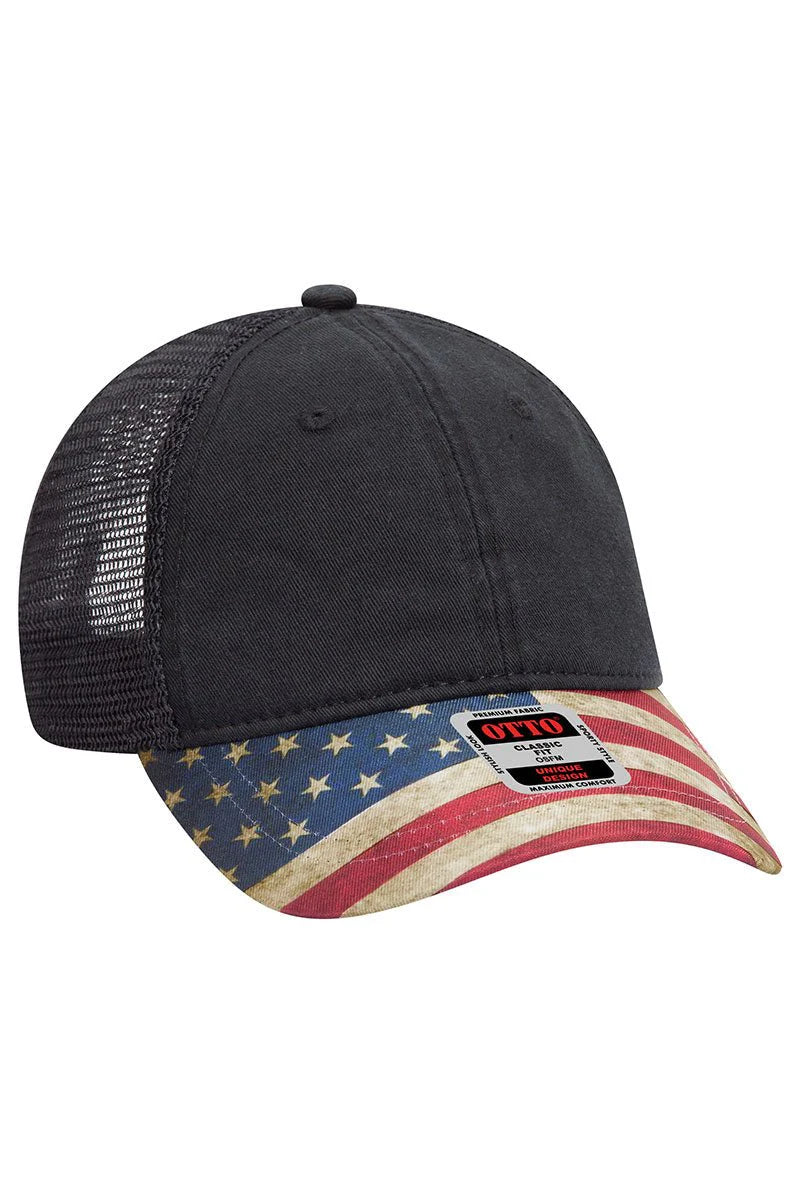 Otto Black With USA Flag Low Profile Trucker Hat