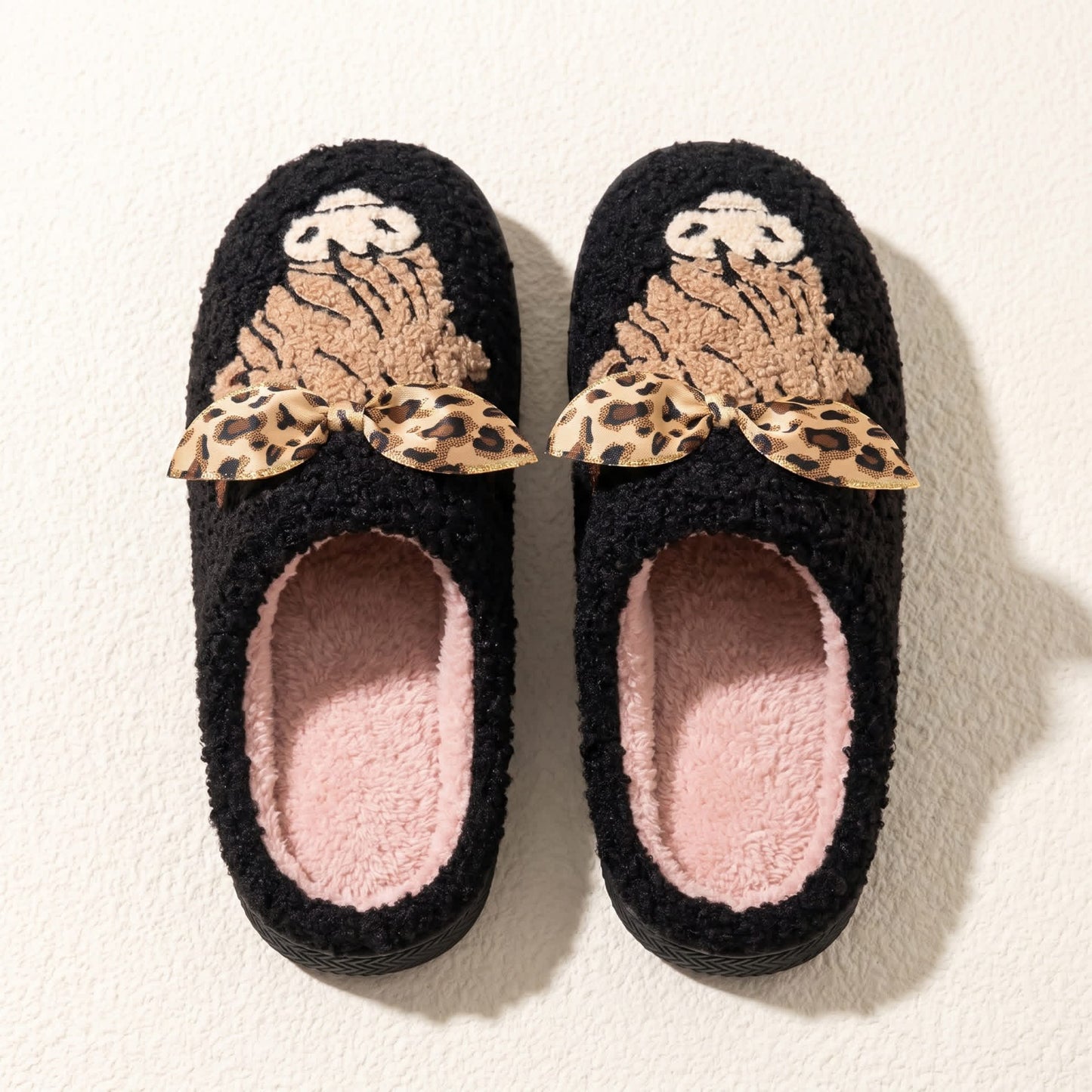 Highland cow with leopard bow slippers-Preorders
