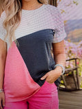 Grey White Coral Color Block Top