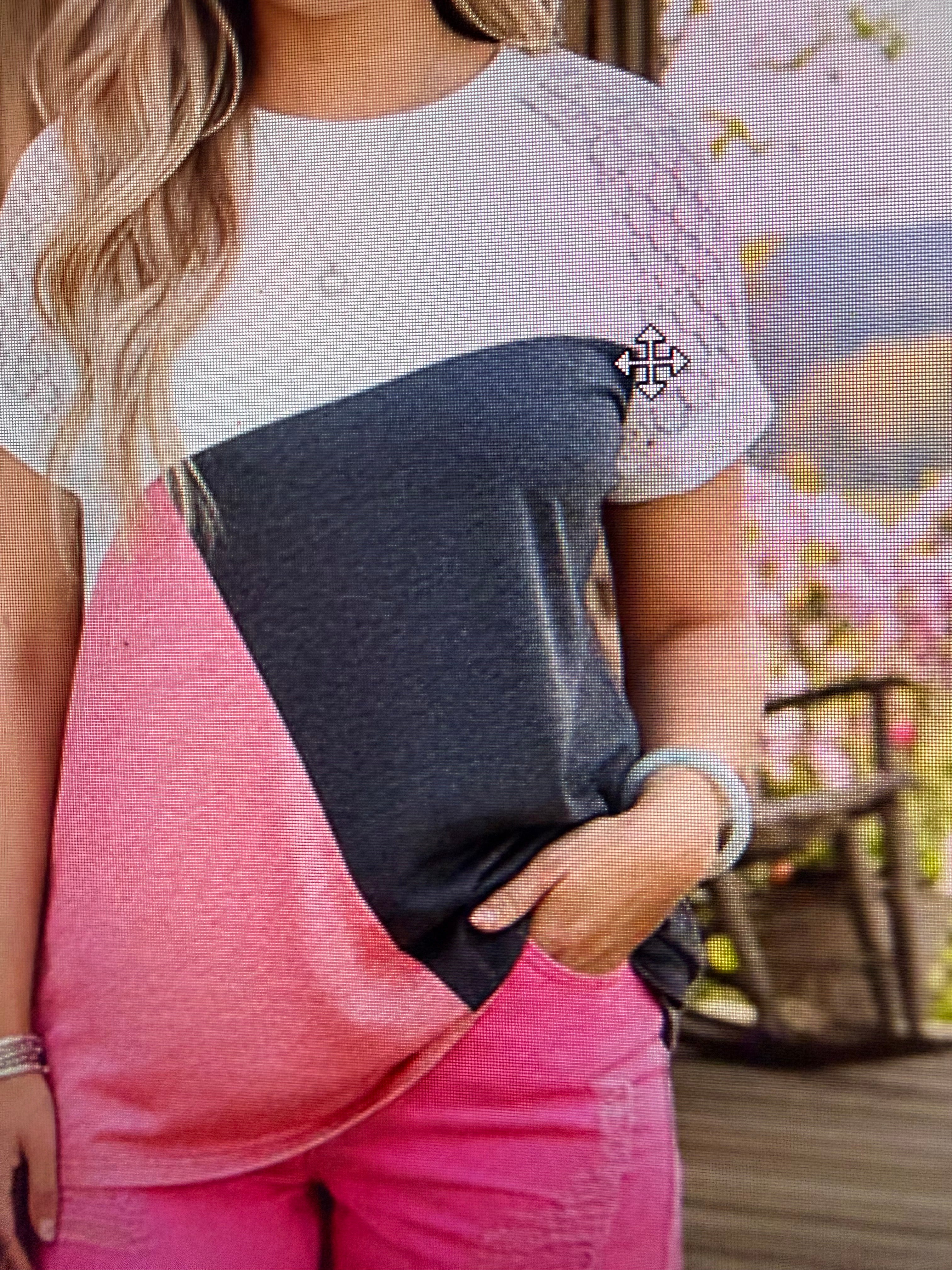 Grey White Coral Color Block Top