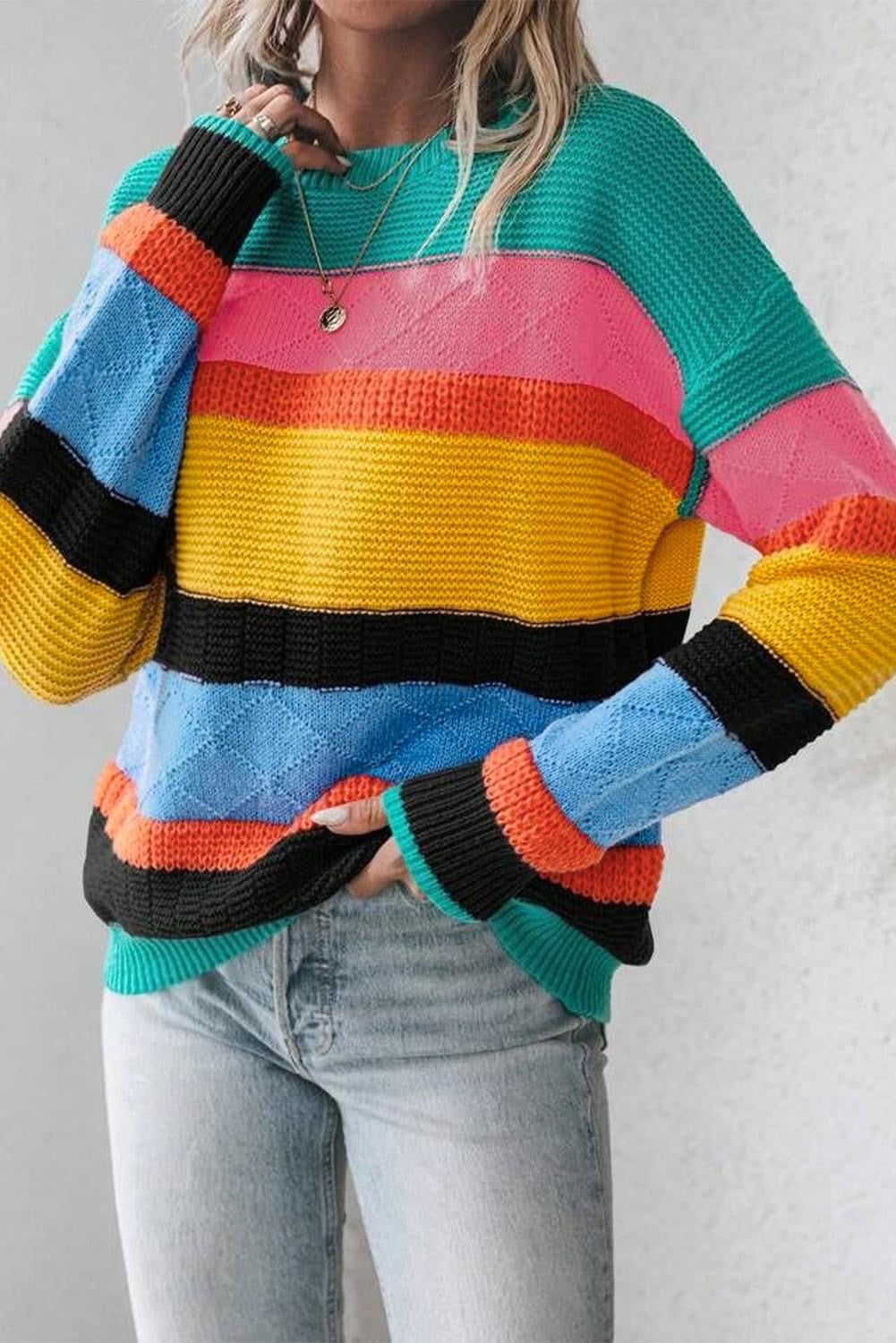 Colorblock Mixed Textured 
Sweater