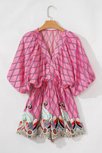 Load image into Gallery viewer, Pink Paisley Geometric V neck high waist Romper
