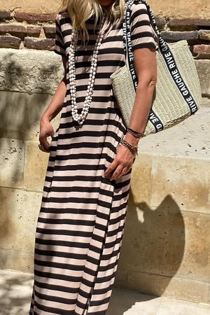 SANTA MONICA PIER BLACK STRIPED MAXI DRESS **SHIPPING EXPECTED TO BEGIN ON DATE 3/15**