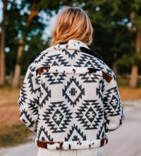 Load image into Gallery viewer, Aztec Cow Print Sherpa Jacket
