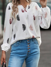 Load image into Gallery viewer, Feather Print Notched Balloon Sleeve Top
