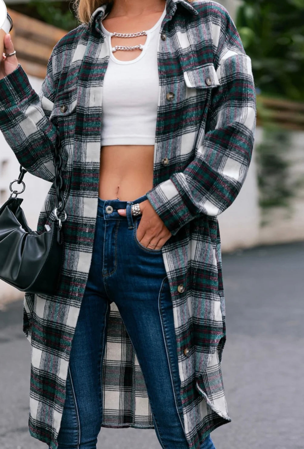 Plaid Button Up Long Sleeve Shacket