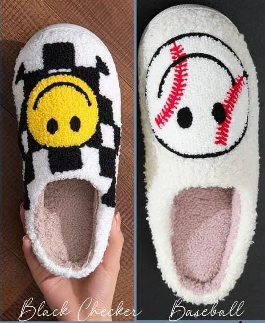 Baseball & Black Checker Smile Slippers