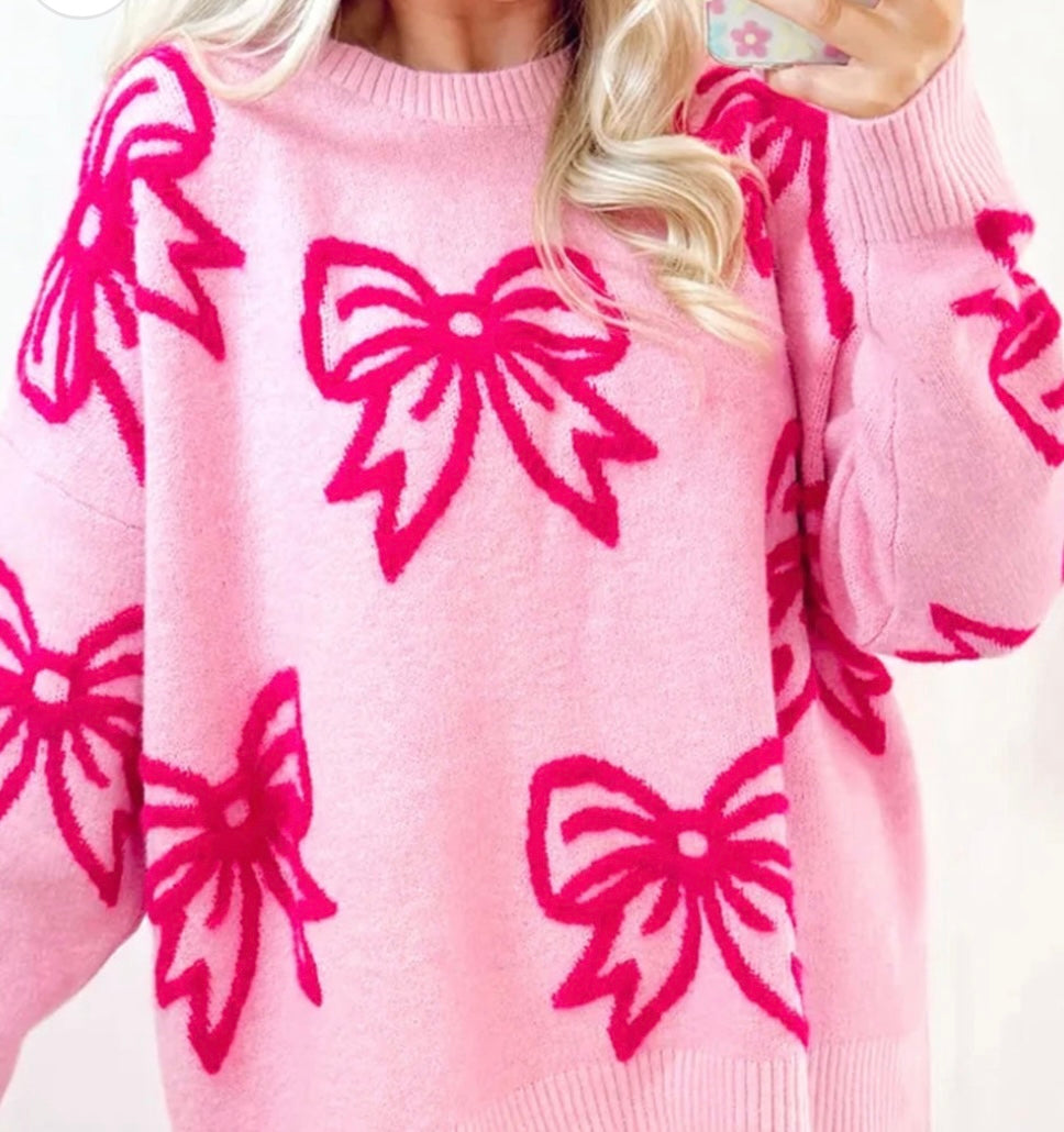 Bow Pattern Loose Sweater(Ships 10/8)