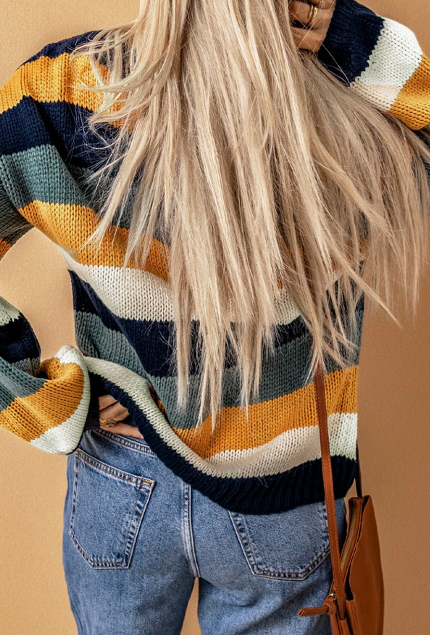 Color Block Round Neck Dropped Shoulder Sweater