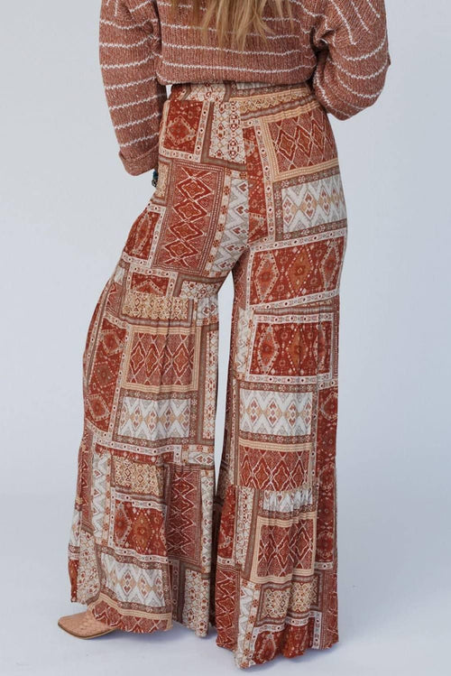 Aztec Print Tiered Palazzo Pants