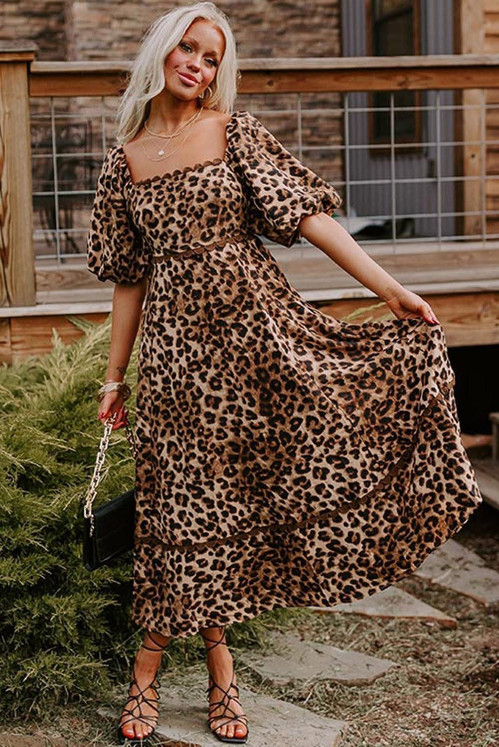 Brown Leopard Bubble Maxi dress