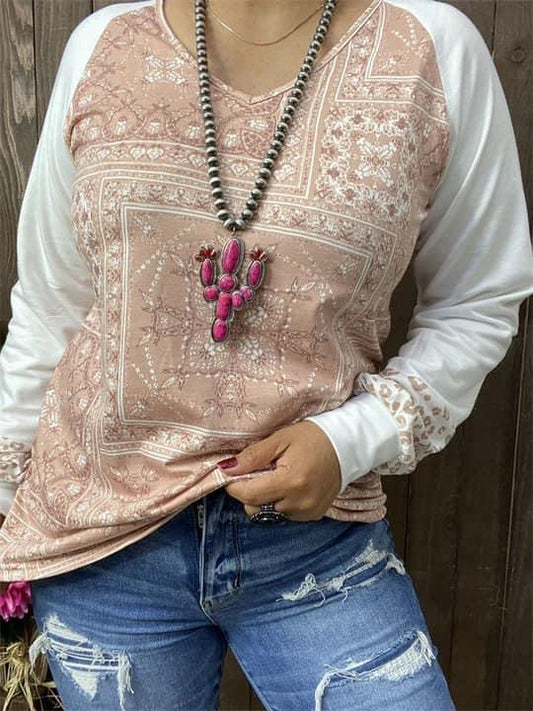 Beige White Floral Leopard Longsleeve Lady charmonline