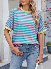 Load image into Gallery viewer, Striped Round Neck Half Sleeve T-Shirt
