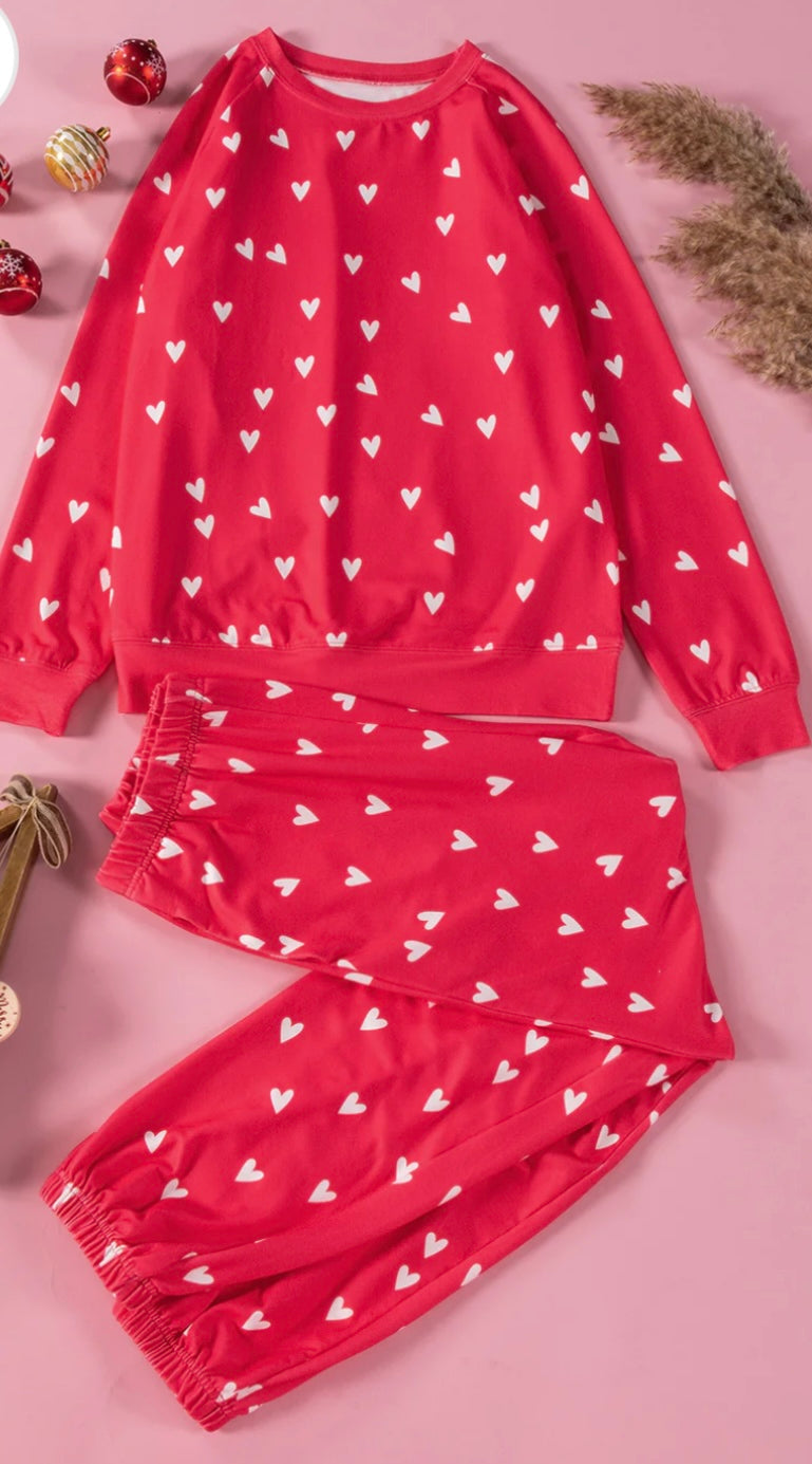 Heart Round Neck Top and Pants Set
