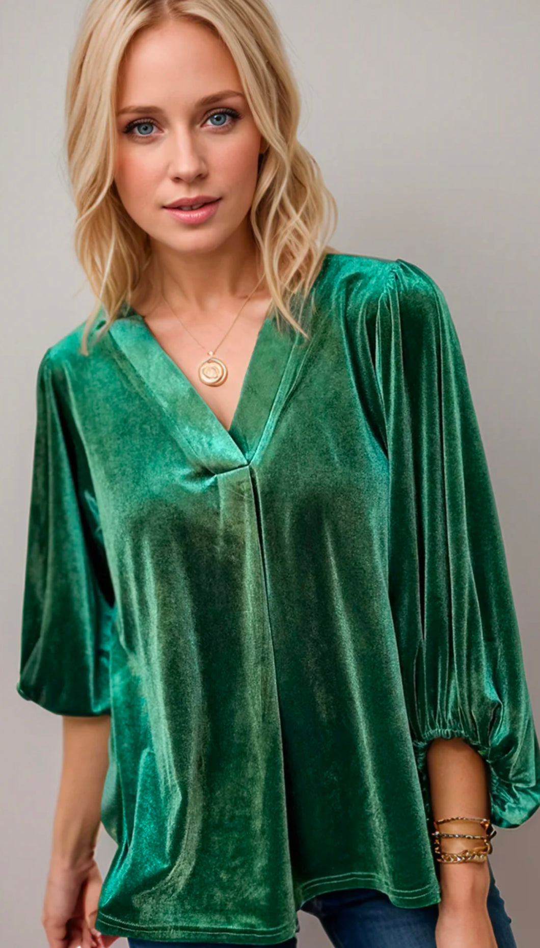 V-Neck Three-Quarter Sleeve Blouse