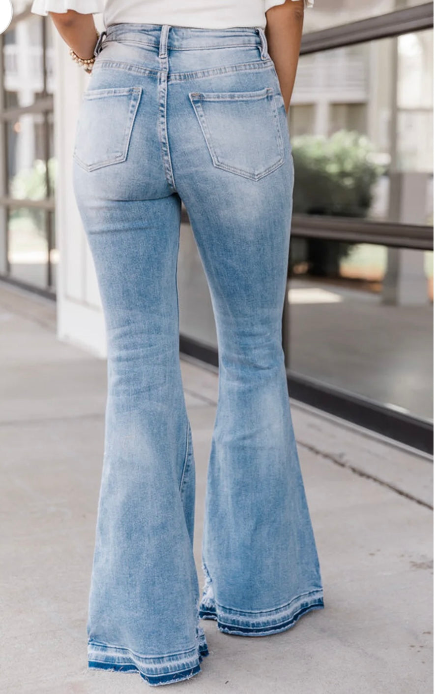 High Waist Buttoned Distressed Flared Jeans