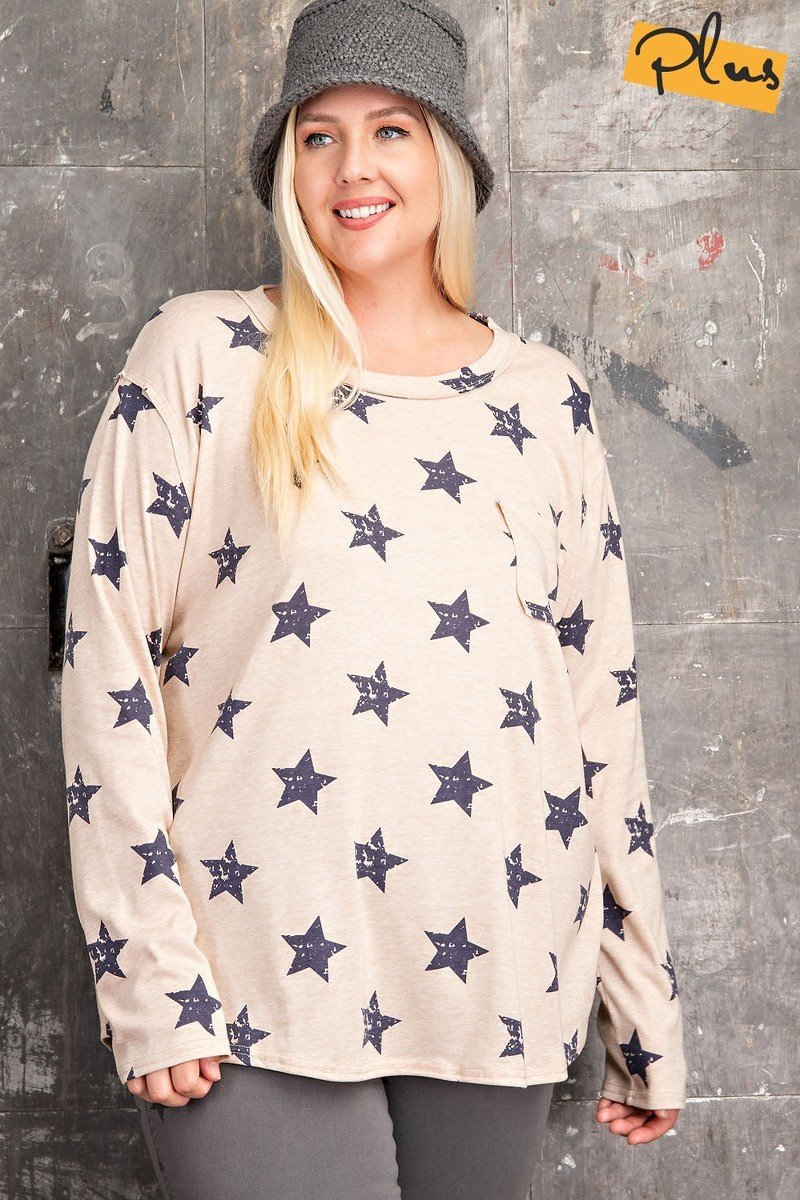 Plus Size Star Printed Poly Rayon Loose Fit Top Selvanelle