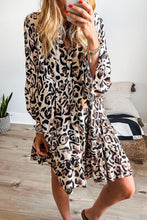 Load image into Gallery viewer, Black Leopard Tiered Ruffled Hem Dress
