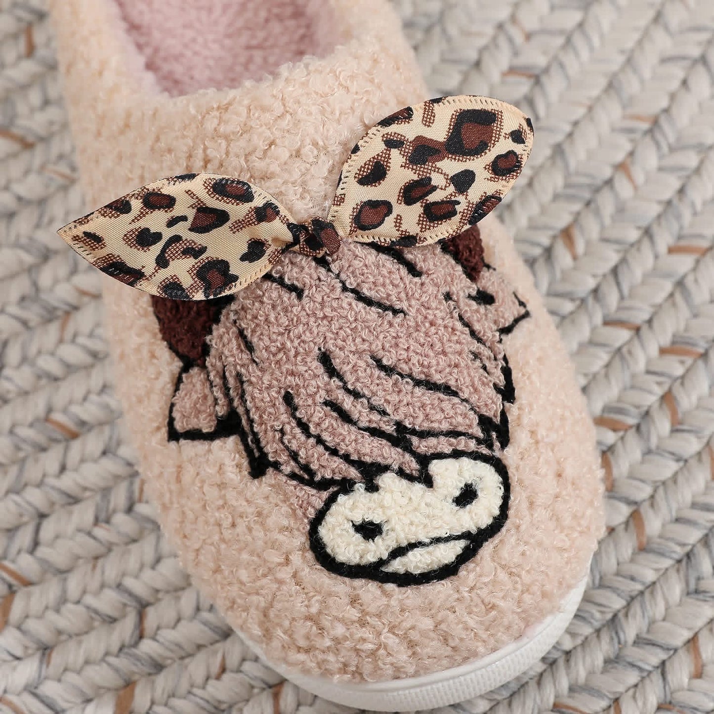 Highland cow with leopard bow slippers-Preorders