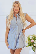Blue Stripe Frilled Sleeveless Mini dress