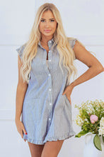 Load image into Gallery viewer, Blue Stripe Frilled Sleeveless Mini dress
