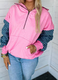 Checkered Patchwork Kangaroo Pocket Half Zipper Hoodie