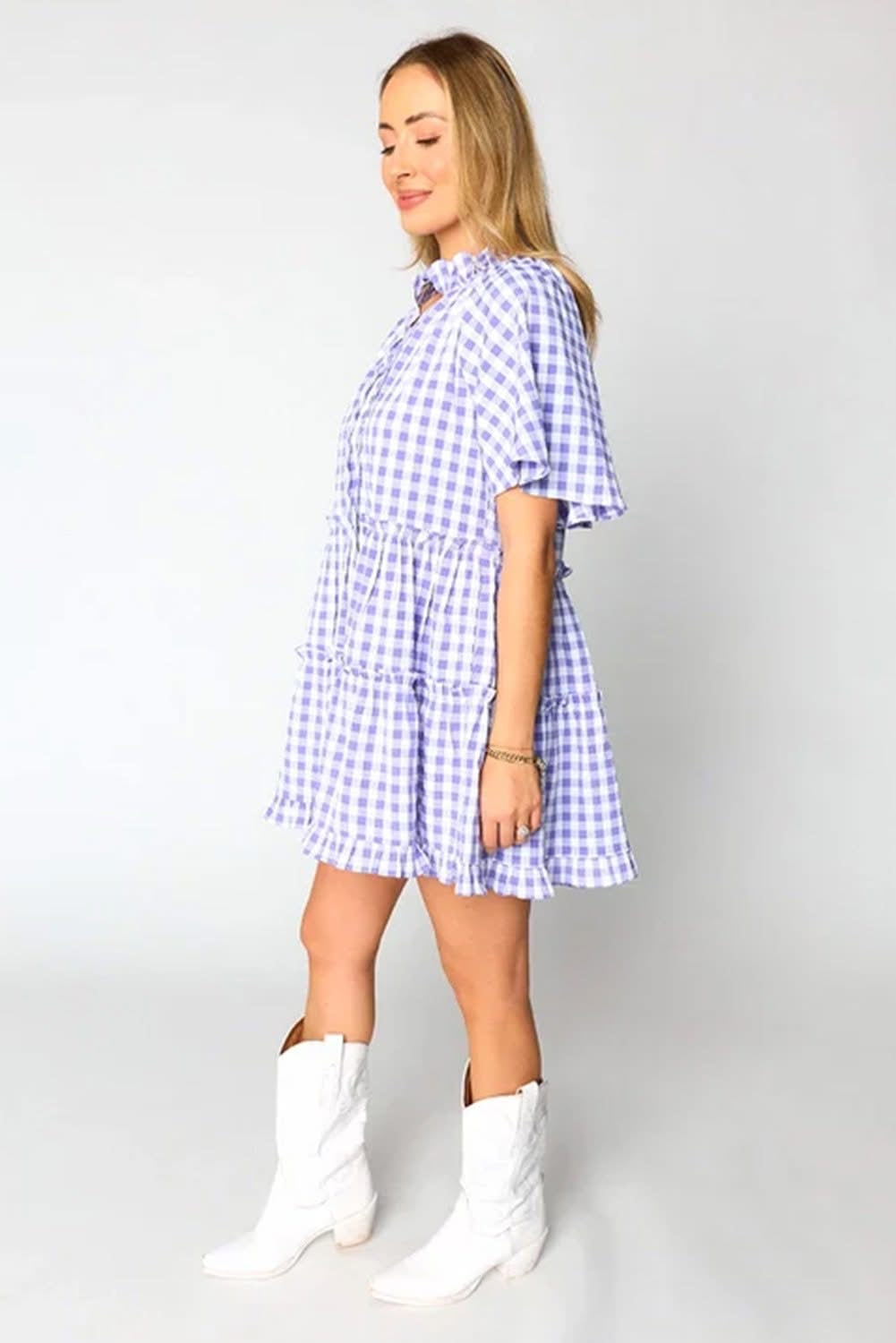 Plaid Ruffle Wide Babydoll Mini Dress