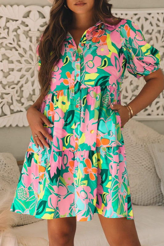 Teal Floral Dress
